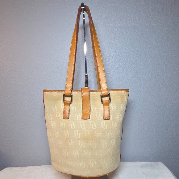 Vintage Dooney & Bourke Monogram Canvas Bucket Bag w/ Leather Trim - Picture 2 of 12